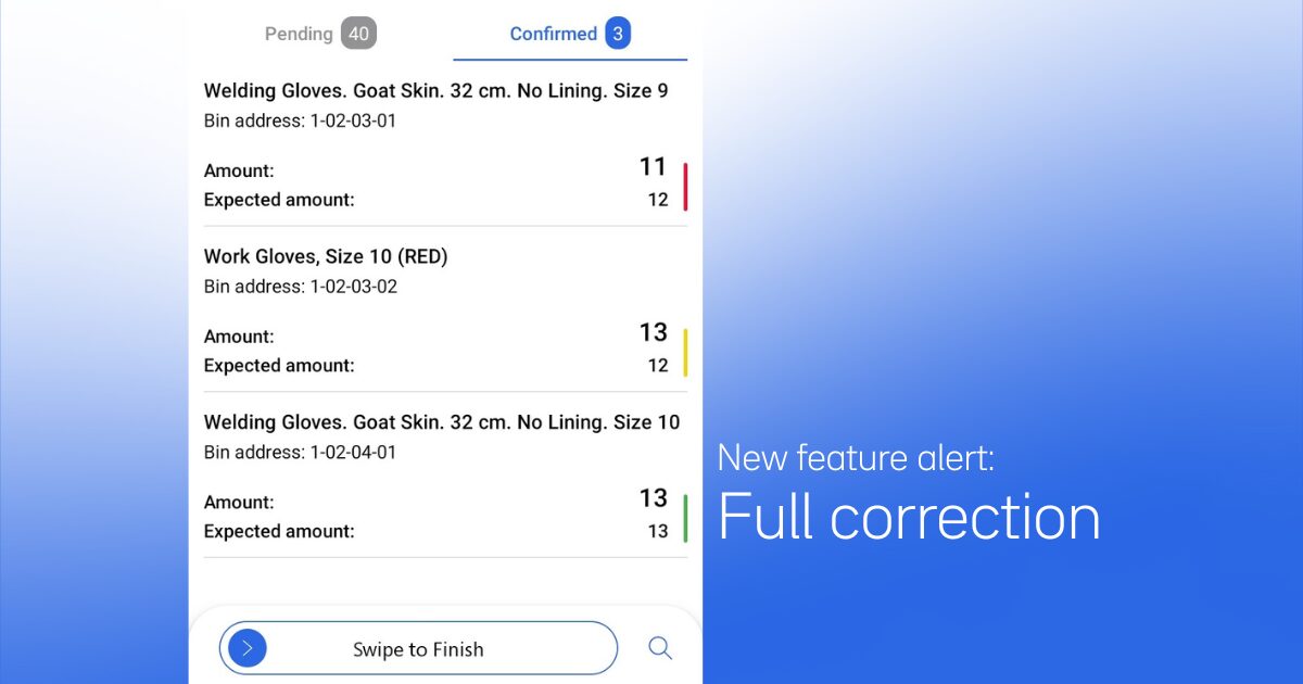 Screenshot of Invendor's portal where are indicated stock levels. The text on the photo reads, New feature alert: Full correction